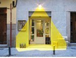 a vibrant installation designed for a vegan restaurant in Madrid